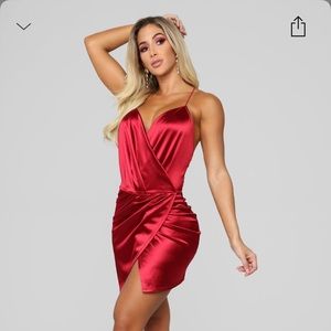 Fashion nova red satin wrap dress